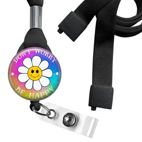 Don't Worry Be Happy Daisy Lanyard ID Name Tag Badge Holder Combo * Positive * - Picture 1 of 3
